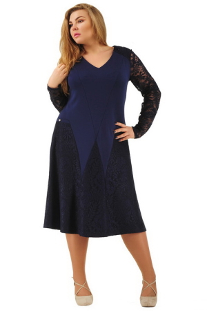 Платье с расклешённой юбкой синего цвета 2288.77 |интернет-магазин vvlen.com