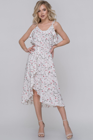 Летнее платье с юбкой на запах белого с красным цвета 2925.100|интернет-магазин vvlen.com