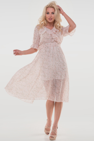 Летнее платье с длинной юбкой персикового цвета 113vl1|интернет-магазин vvlen.com