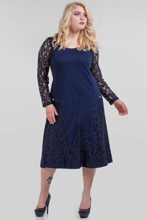 Платье с расклешённой юбкой темно-синего цвета 1-2288 |интернет-магазин vvlen.com