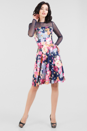 Коктейльное платье с расклешённой юбкой синего с розовым цвета 2668.45|интернет-магазин vvlen.com