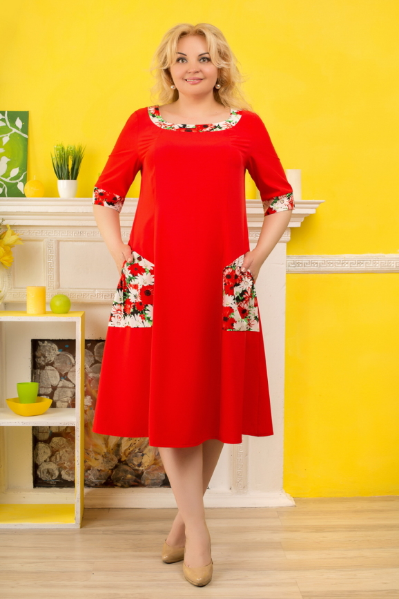 Платье с расклешённой юбкой красного цвета 2333.83 |интернет-магазин vvlen.com
