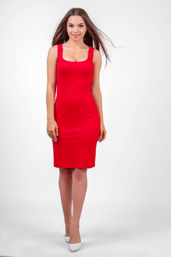 Повседневное платье майка красного цвета 2370 .2|интернет-магазин vvlen.com
