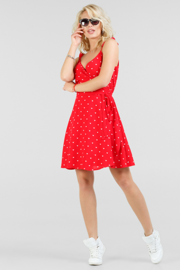 Летнее платье с расклешённой юбкой красного с белым цвета 2697.84|интернет-магазин vvlen.com