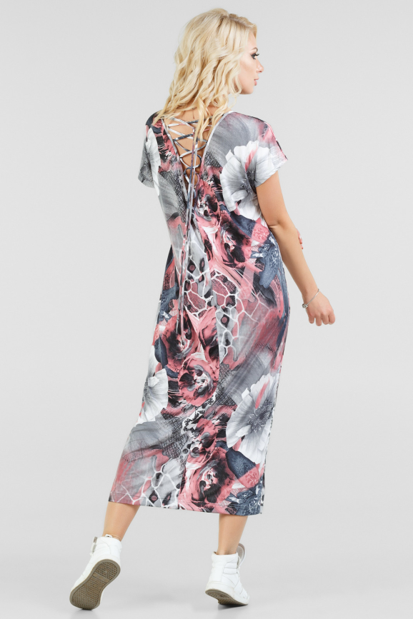 Летнее платье  мешок серого с розовым цвета 2705.5|интернет-магазин vvlen.com
