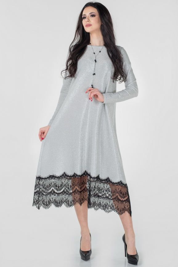 Вечернее платье балахон серебристого цвета 2664.98|интернет-магазин vvlen.com
