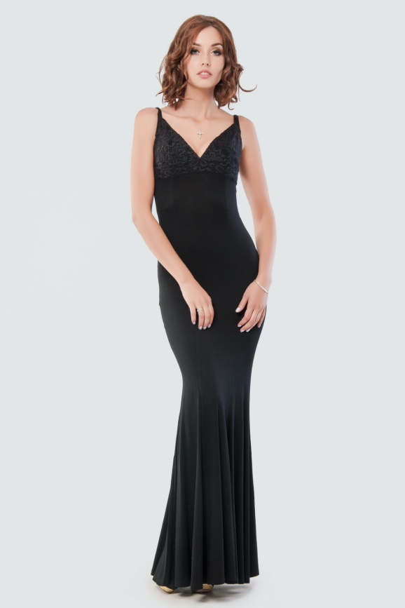 Вечернее платье с расклешённой юбкой черного цвета 461.2|интернет-магазин vvlen.com