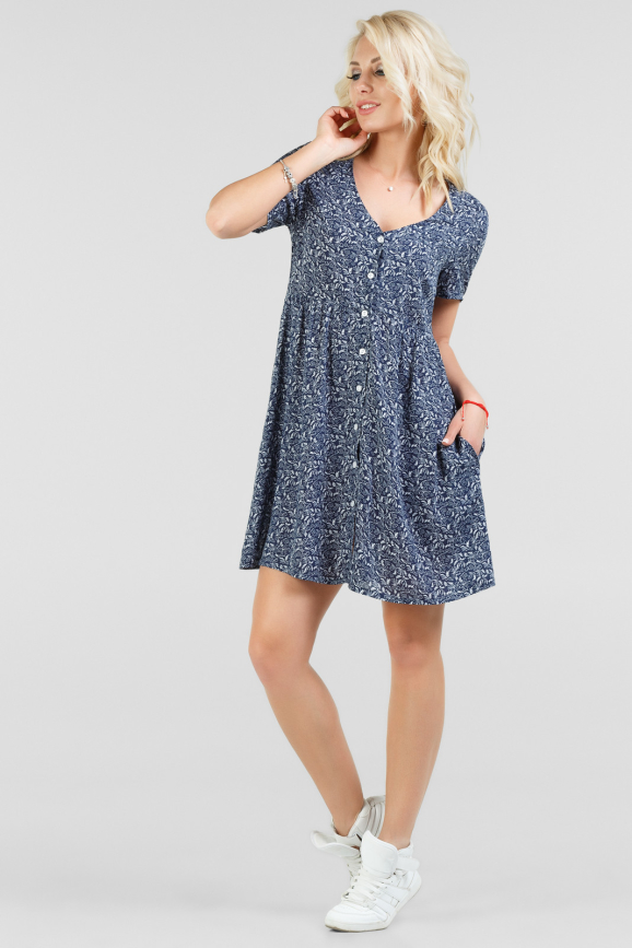 Летнее платье с пышной юбкой синего с белым цвета 2694-2.84|интернет-магазин vvlen.com