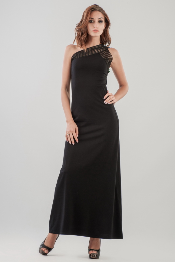 Вечернее платье трапеция черного цвета 719|интернет-магазин vvlen.com