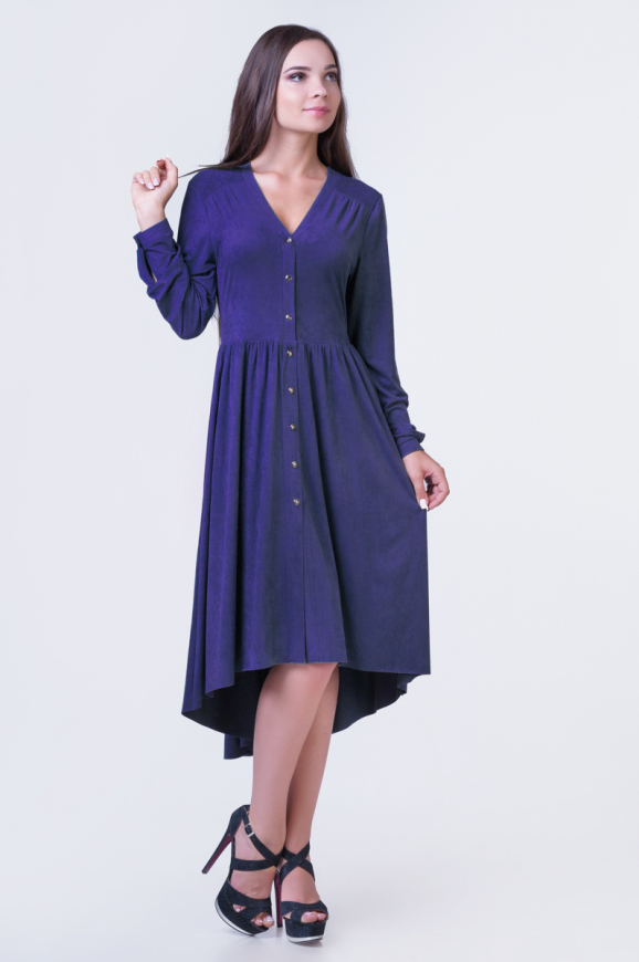 Коктейльное платье с расклешённой юбкой синего цвета 2380-1.86|интернет-магазин vvlen.com
