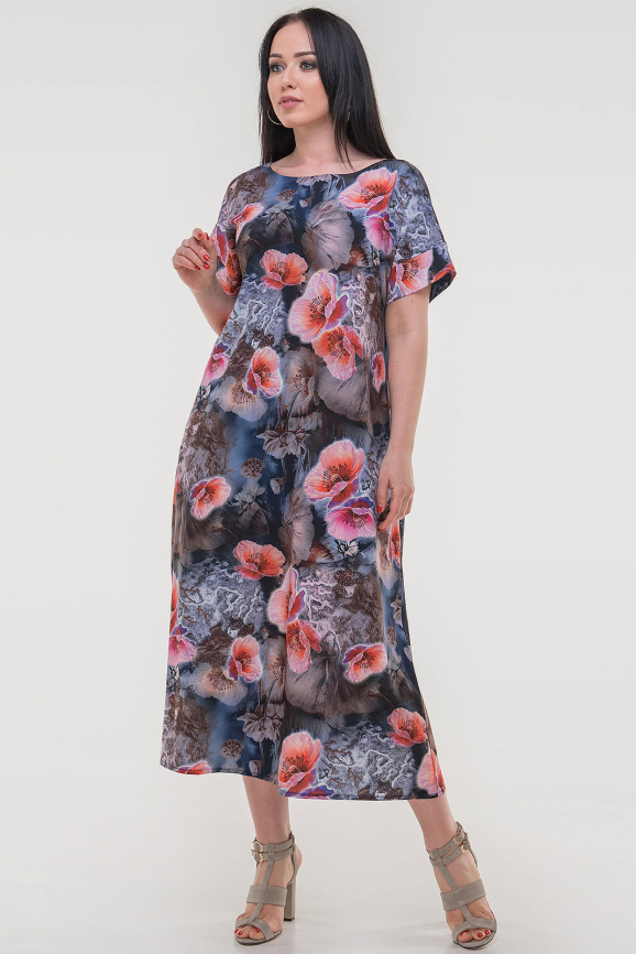 Летнее платье трапеция синего с красным цвета 2834.100|интернет-магазин vvlen.com