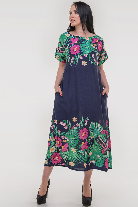 Летнее платье трапеция синего с розовым цвета 2834-1.84|интернет-магазин vvlen.com