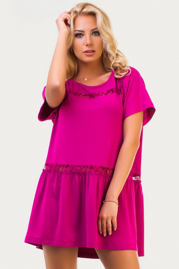 Летнее платье балахон малинового цвета 2567-1.17|интернет-магазин vvlen.com