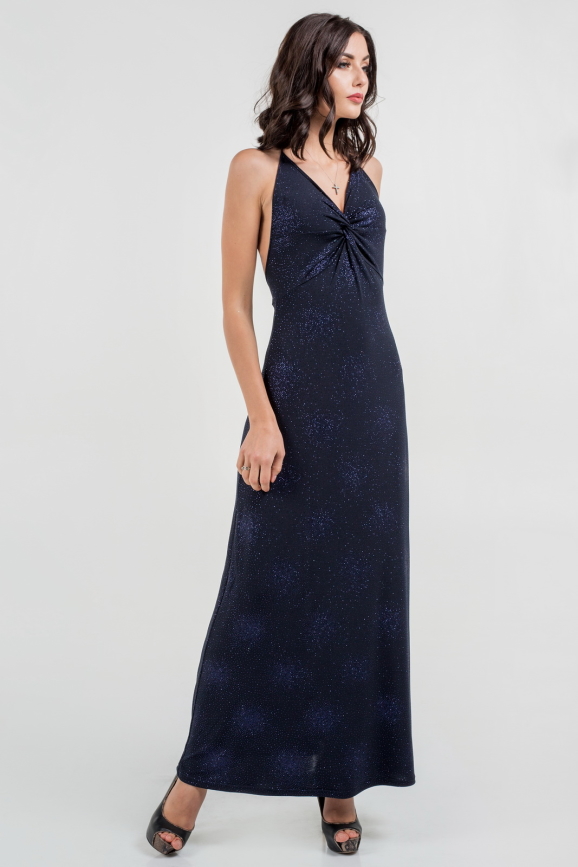 Вечернее платье с расклешённой юбкой темно-синего цвета 272.6|интернет-магазин vvlen.com