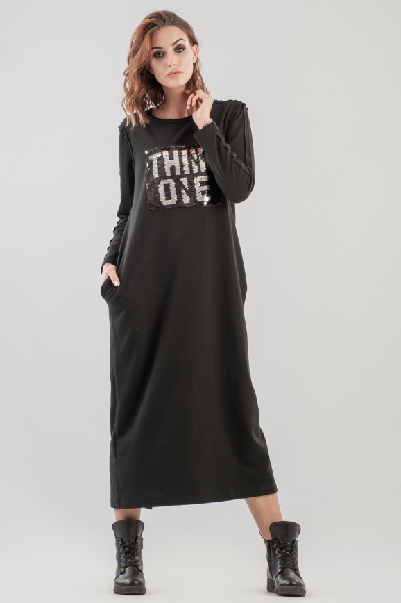 Спортивное платье  черного цвета 2623.90|интернет-магазин vvlen.com