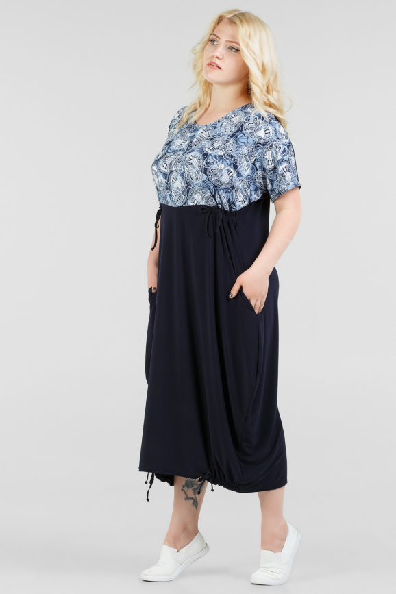 Летнее платье балахон темно-синего цвета 1-1329|интернет-магазин vvlen.com