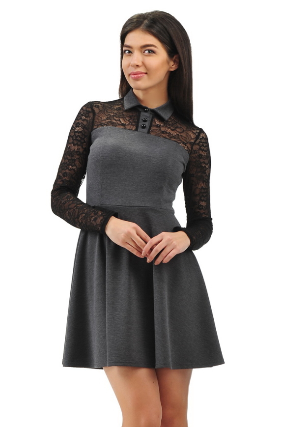 Офисное платье с расклешённой юбкой серого цвета 2285.41|интернет-магазин vvlen.com