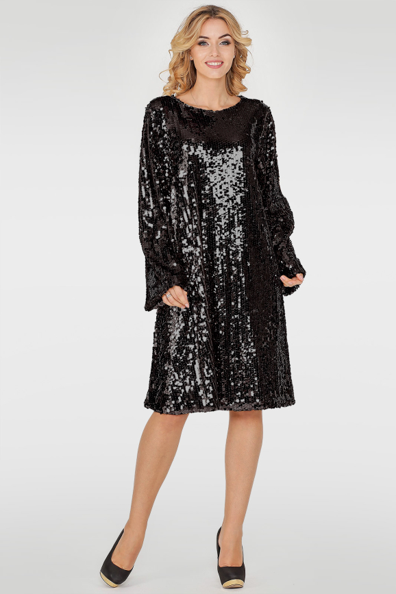 Коктейльное платье трапеция черного цвета 270.10|интернет-магазин vvlen.com