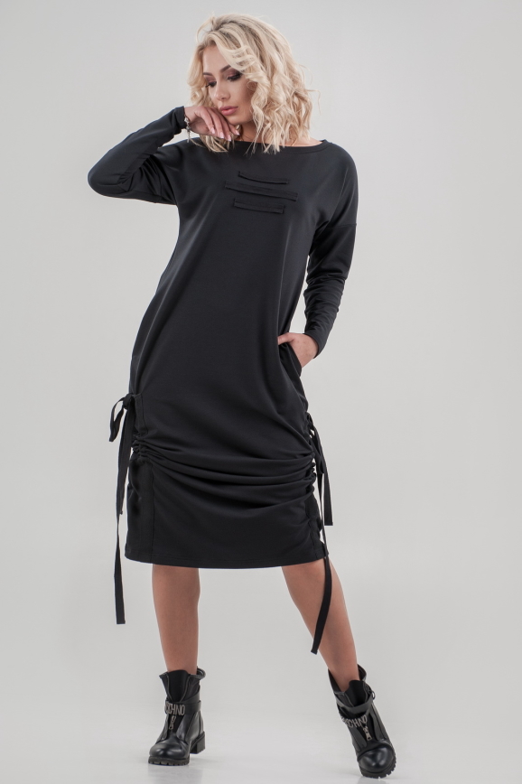 Повседневное платье  мешок черного цвета 2640.79|интернет-магазин vvlen.com