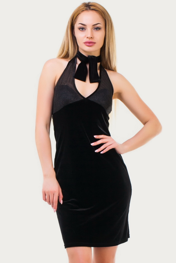 Коктейльное платье с открытой спиной черного цвета 657.26|интернет-магазин vvlen.com