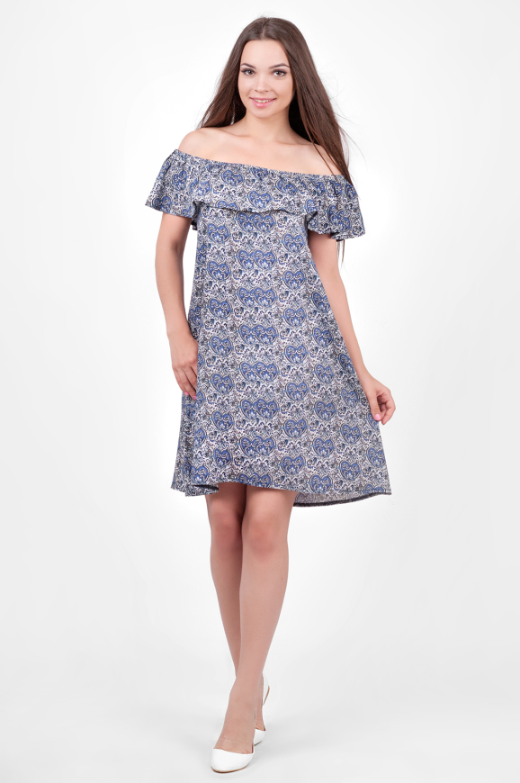 Повседневное платье футляр синего с белым цвета 2369.84 d32|интернет-магазин vvlen.com