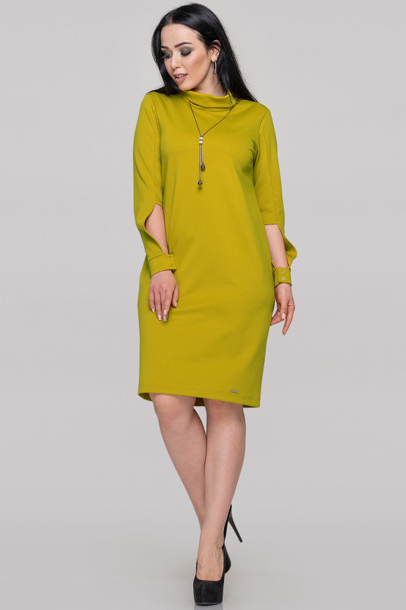 Платье с воротником горчично-оливковое 2889.47 V&V | VVLEN