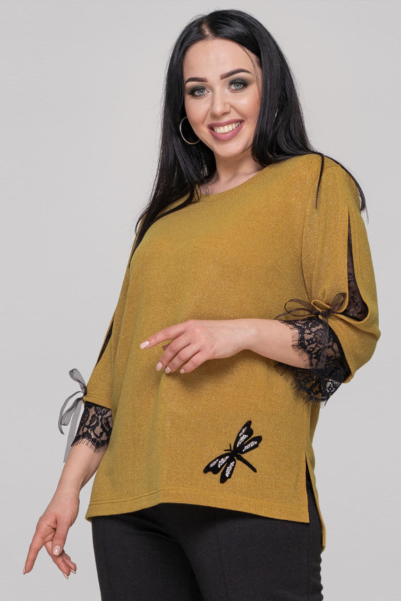 Блуза  горчичного цвета 2895.99|интернет-магазин vvlen.com