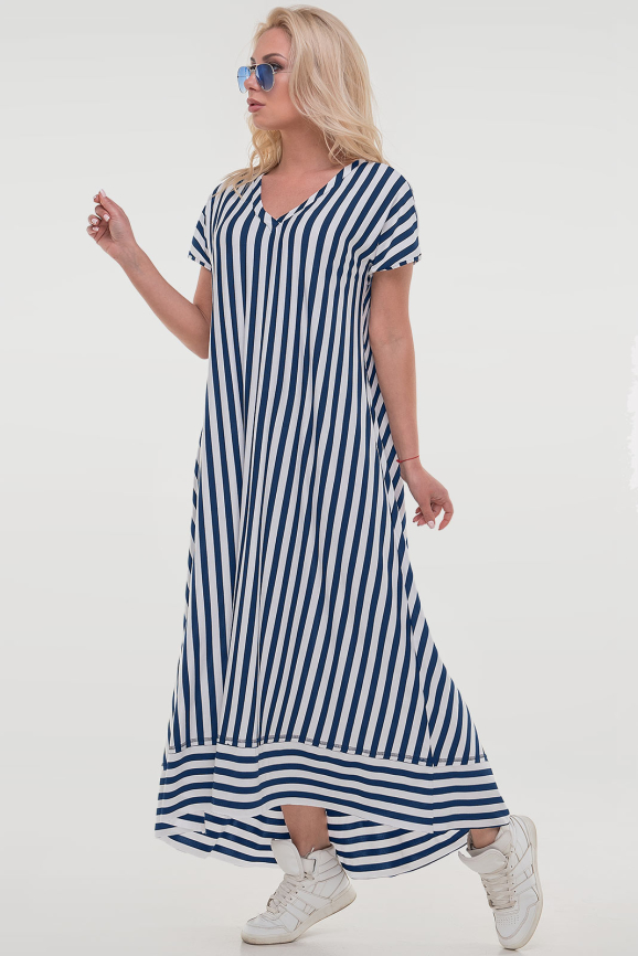 Платье в полоску оверсайз синее с белым 2835-1.17|интернет-магазин vvlen.com