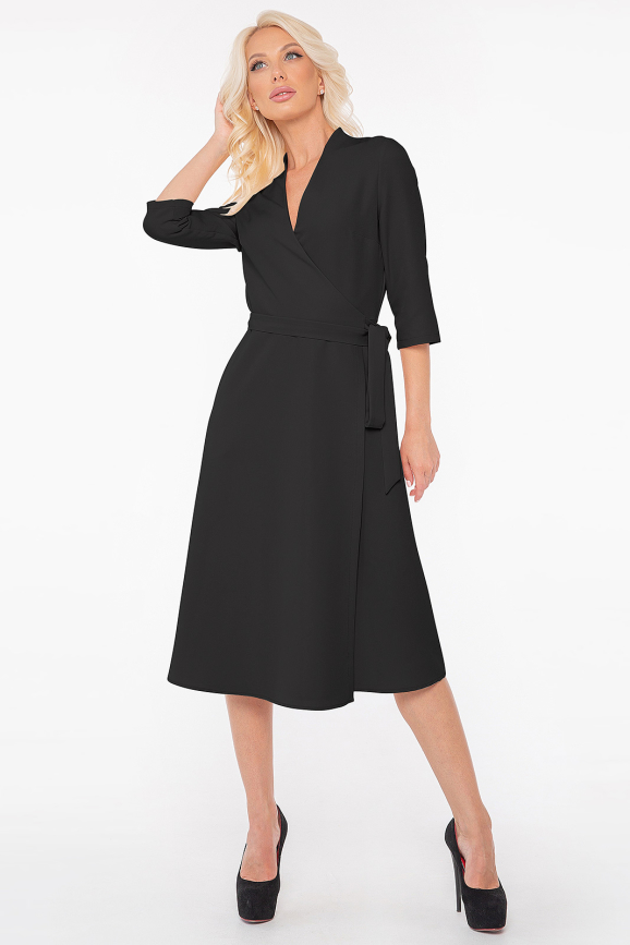 Повседневное платье с расклешённой юбкой черного цвета 2947.132|интернет-магазин vvlen.com