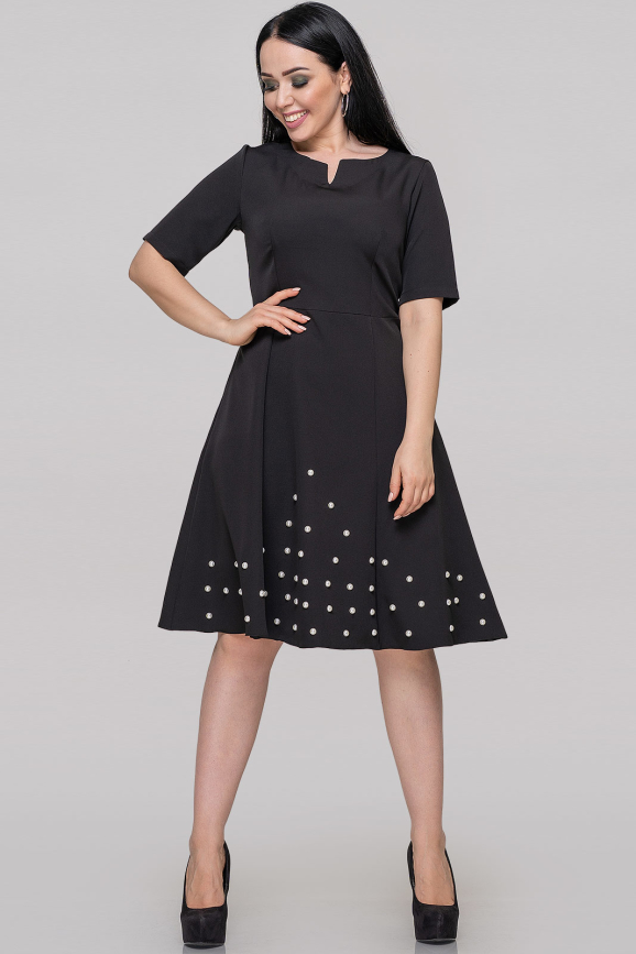 Коктейльное платье с расклешённой юбкой черного цвета 501.27|интернет-магазин vvlen.com