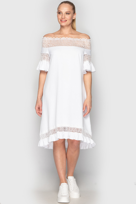 Летнее платье с открытыми плечами белого цвета 759|интернет-магазин vvlen.com