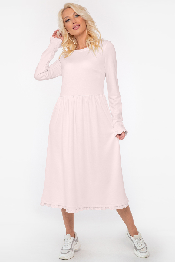 Повседневное платье с расклешённой юбкой бледно-розовый цвета 2961-1.46|интернет-магазин vvlen.com