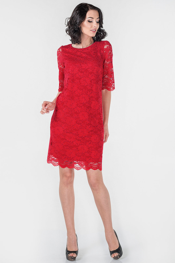 Коктейльное платье трапеция красного цвета 2525-2.12|интернет-магазин vvlen.com
