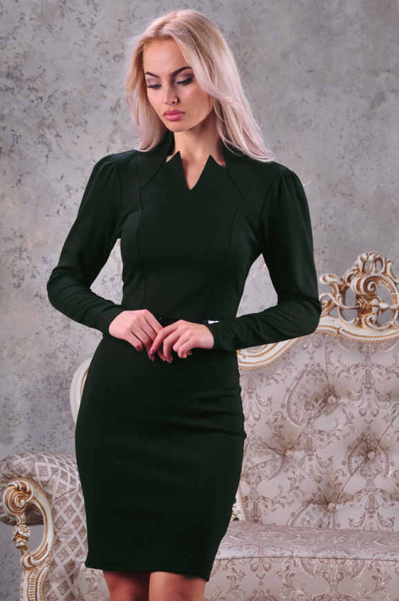 Офисное платье футляр зеленого цвета 2186.47|интернет-магазин vvlen.com