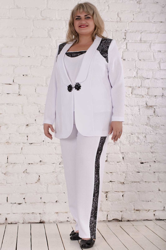 Женский костюм большего размера белого цвета 069д-1|интернет-магазин vvlen.com