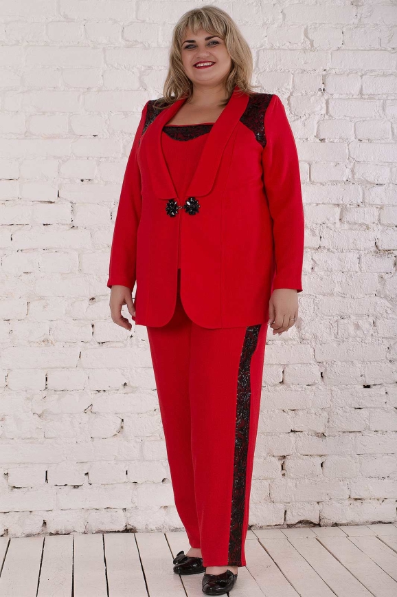Женский костюм большего размера красного цвета 069д-1|интернет-магазин vvlen.com