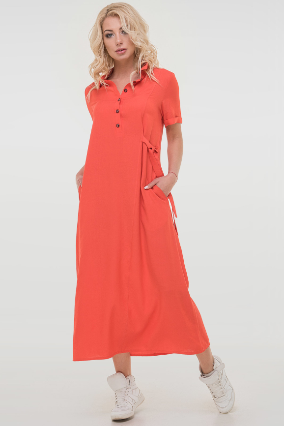 Летнее платье рубашка кораллового цвета 2797.84|интернет-магазин vvlen.com