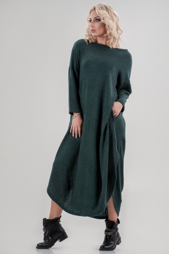 Платье оверсайз темно-зеленого цвета 2424-1.92|интернет-магазин vvlen.com