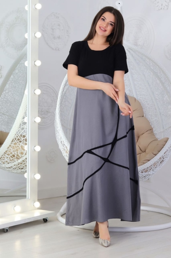 Летнее платье с длинной юбкой черного с серым цвета 712|интернет-магазин vvlen.com