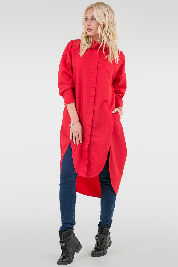 Повседневное платье рубашка красного цвета 075-1|интернет-магазин vvlen.com