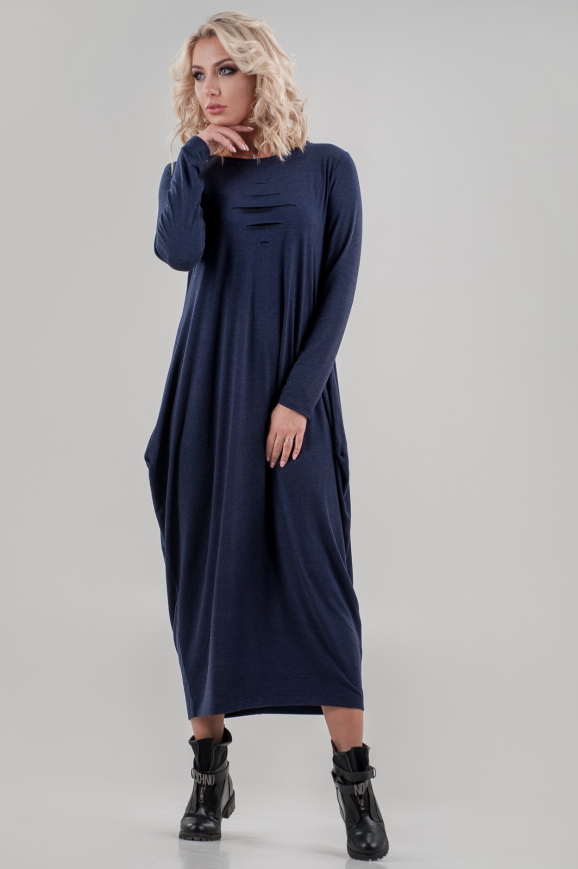 Повседневное платье балахон синего цвета 2642.17|интернет-магазин vvlen.com