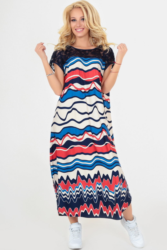 Летнее платье оверсайз синего с красным цвета 2481-1.6|интернет-магазин vvlen.com