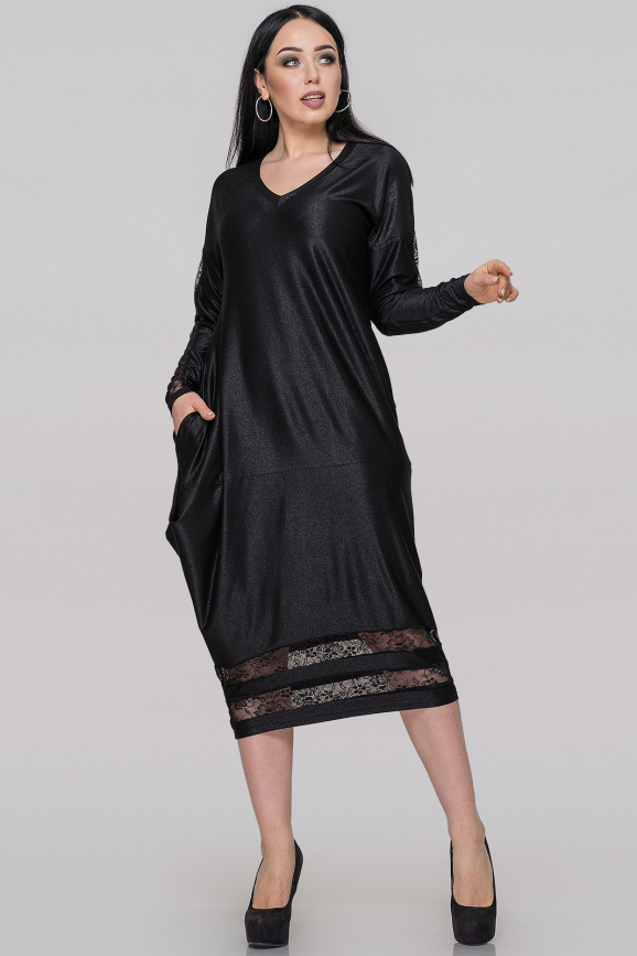 Платье балахон черного цвета 2906.17 |интернет-магазин vvlen.com
