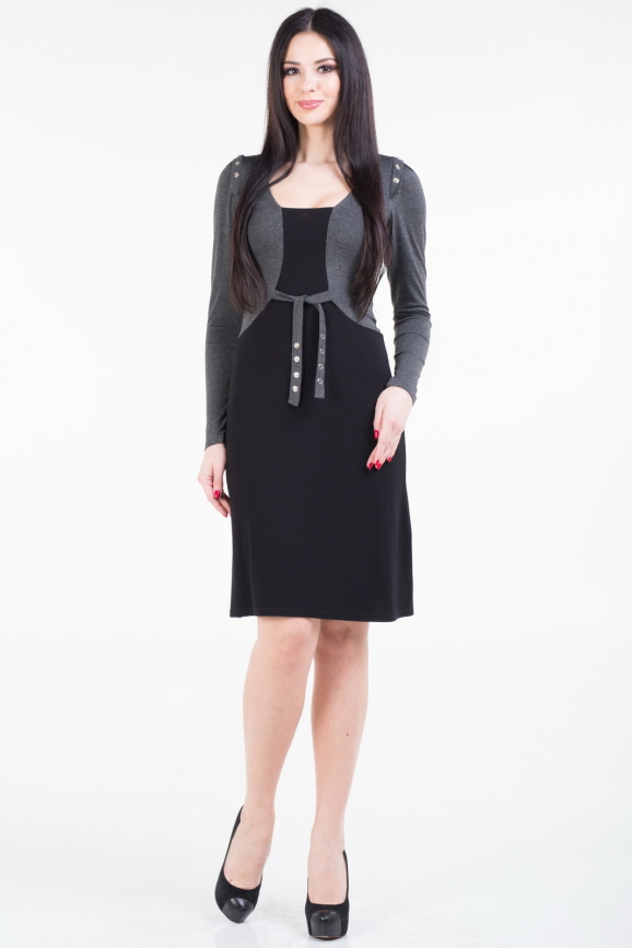 Повседневное платье футляр черного с серым цвета 937.1|интернет-магазин vvlen.com