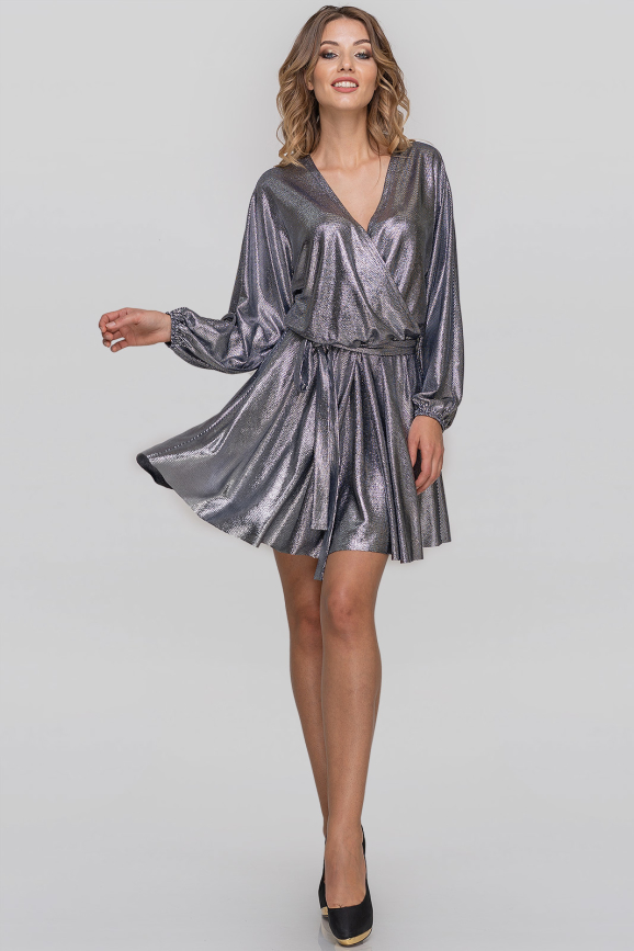 Коктейльное платье с расклешённой юбкой серебристое 2883.126 V&V | VVLEN