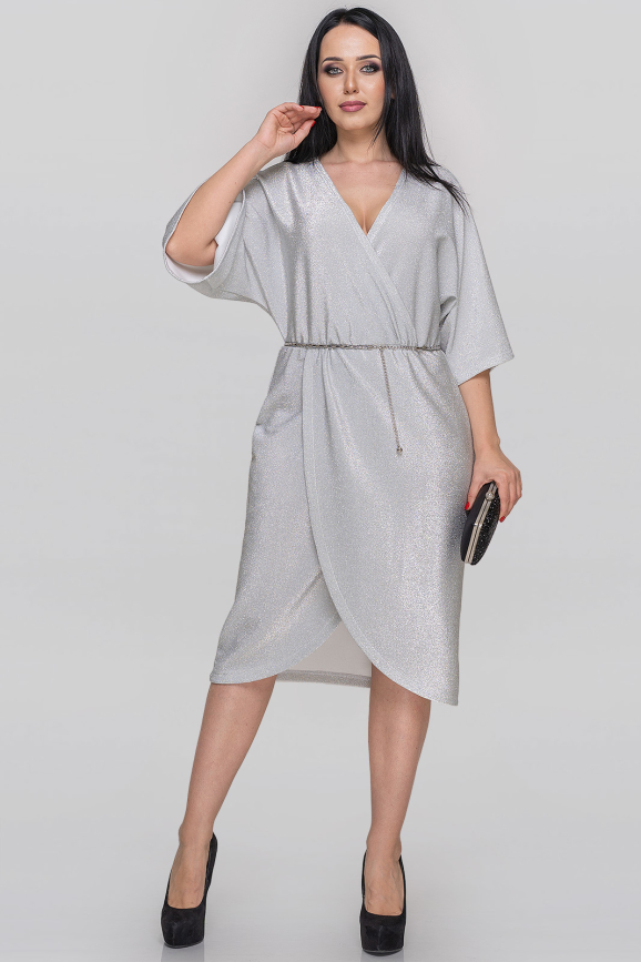 Платье с юбкой на запах серебристого цвета 2884.98 |интернет-магазин vvlen.com