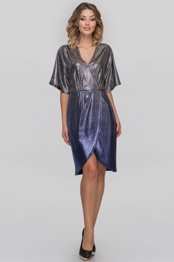 Коктейльное платье с юбкой на запах серебристо-синия цвета 2884-1.79|интернет-магазин vvlen.com