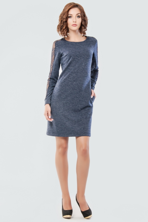 Повседневное платье футляр темно-синего цвета 2096.92|интернет-магазин vvlen.com