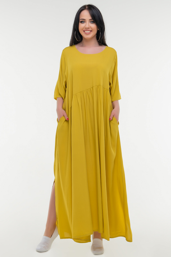 Летнее платье балахон горчичного цвета 226-1 it|интернет-магазин vvlen.com