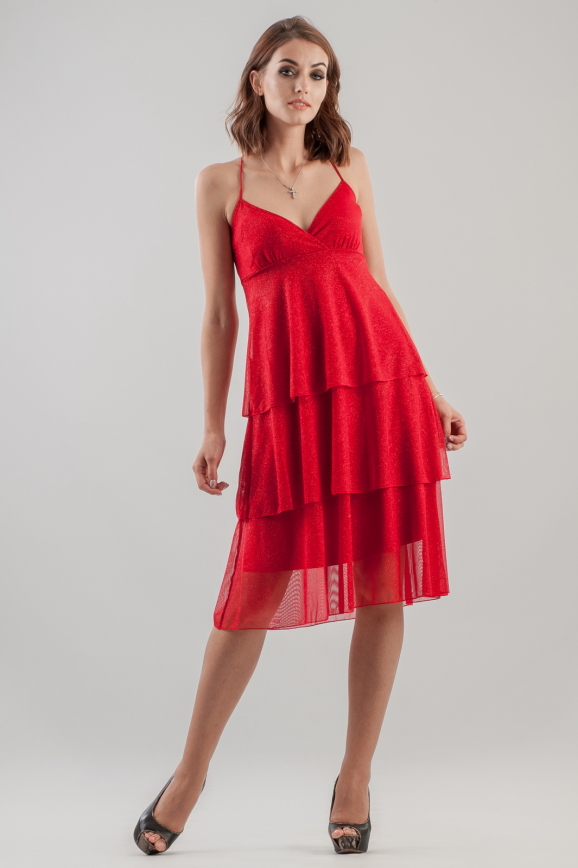 Коктейльное платье-комбинация красного цвета 668.11|интернет-магазин vvlen.com